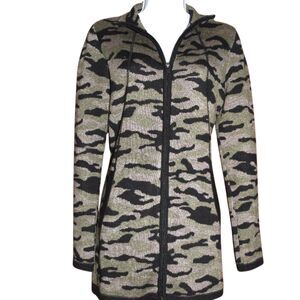Cynthia Rowley Long Camo Zip Up Cardigan Sweater Jacket Size Medium
